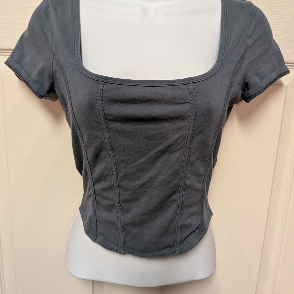 Hollister Gray Crop Fitted Blouse
